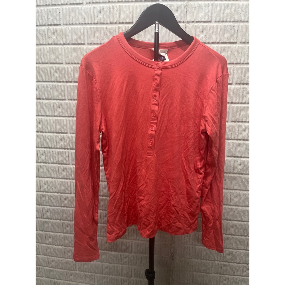 Universal Thread Womens XL Rust Red Long Sleeve Henley Ribbed Button Top NEW